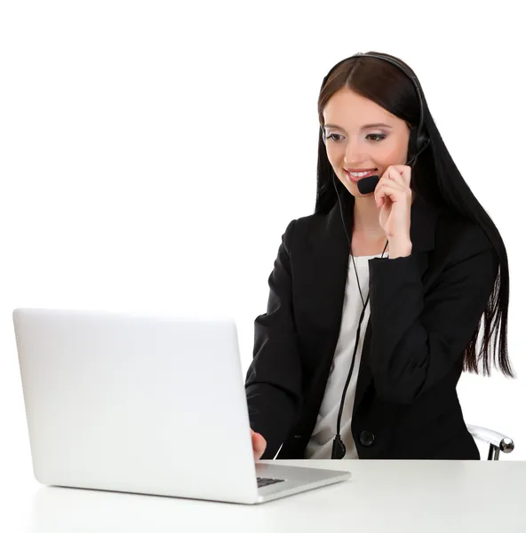 Operador de centro de llamadas en el trabajo, aislado en blanco —  Fotos de Stock