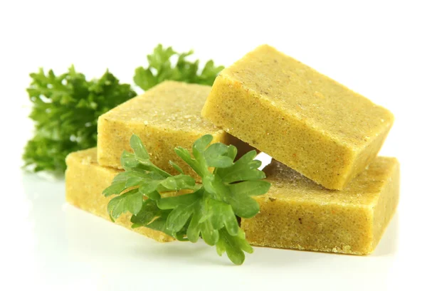 Bouillon cubes with parsley, isolated on white — Stock Photo, Image