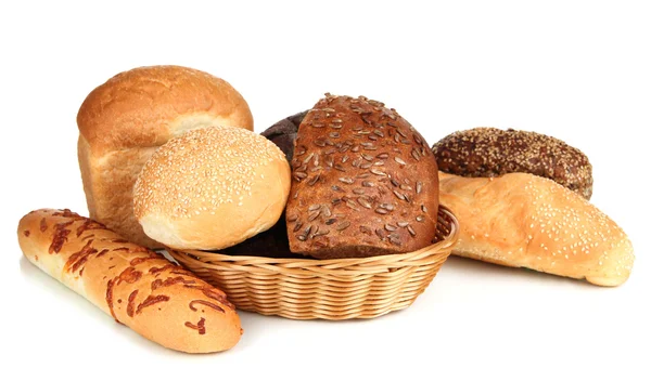 Verschiedene Brotsorten isoliert auf weiß — Stockfoto