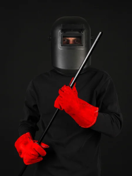 Portrait of welder in mask, isolated on black — Stock Photo, Image