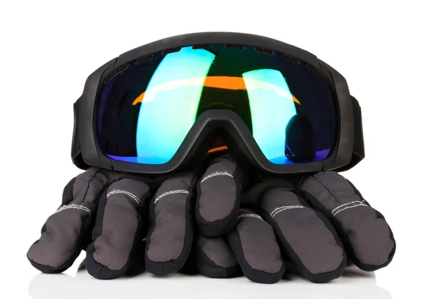 Winter sport glasses and gloves, isolated on white — Stock Photo, Image