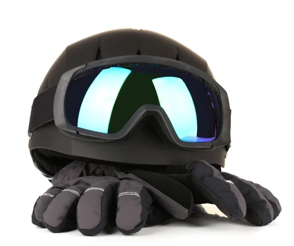 Lunettes de sport d'hiver, casque et gants, isolés sur blanc — Photo