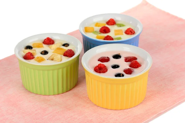 Delicious yogurt with fruit close-up — 스톡 사진