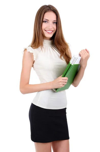 Joven mujer de negocios aislada en blanco — Foto de Stock