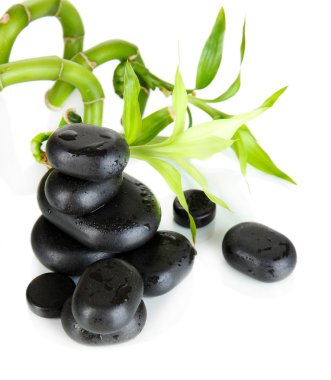 Spa taşlar ve bambu beyaz izole