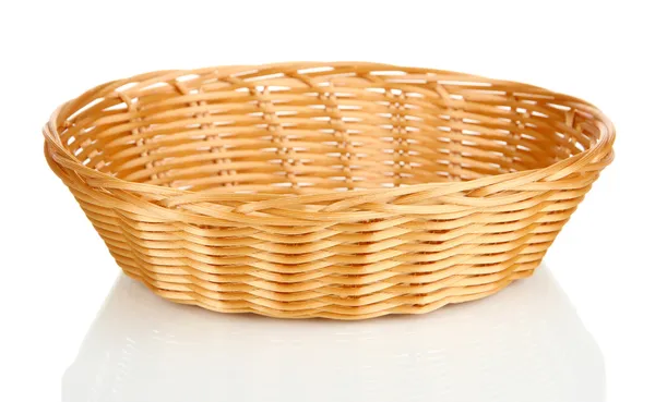 白で隔離されるパンの枝編み細工品バスケット — ストック写真