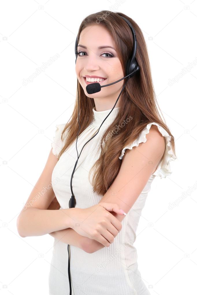 Call center operator isolated on white