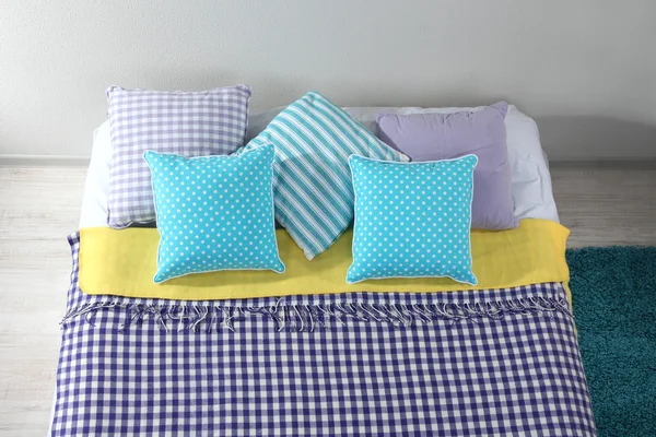 Bed in room top view close-up — Stock Photo, Image