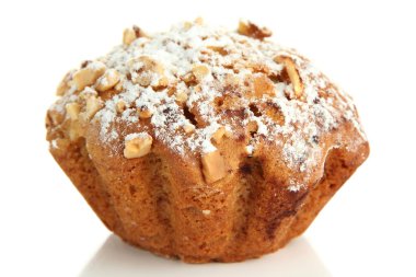 lezzetli kek kek üzerine beyaz izole pudra şekeri ile