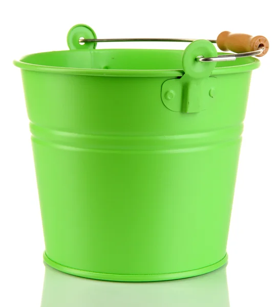 Empty green bucket isolated on white — Stock Photo, Image