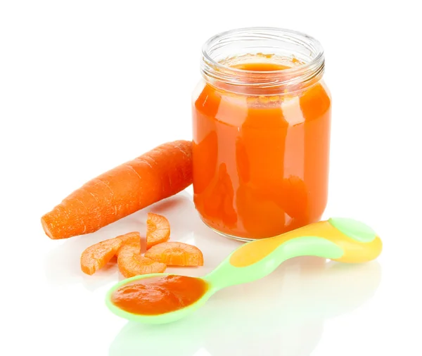 Purea bambino con carota isolata su bianco — Foto Stock