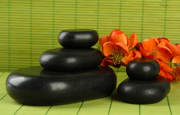 スパの石と竹の背景に花 — ストック写真