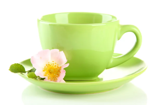 Taza de té de hierbas con flor de rosa de la cadera, aislado en blanco — Foto de Stock