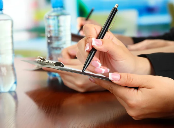 Close up of business hands during teamwork — Stock Photo, Image