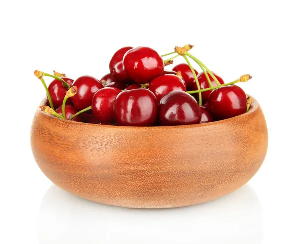 Cherry berries in bowl isolated on white — Stock Photo, Image