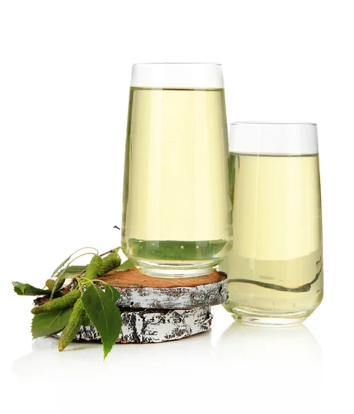 Glasses of birch sap, isolated on white — Stock Photo, Image