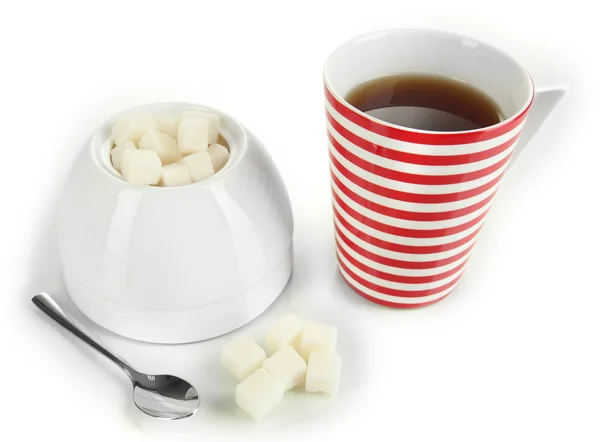 Tea cup and sugar-bowl on white background — Stock Photo, Image