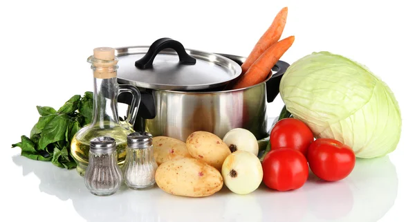 Ingredientes para cocinar sopa aislado en blanco — Stok fotoğraf