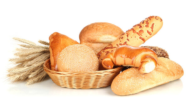 Variety of bread isolated on white