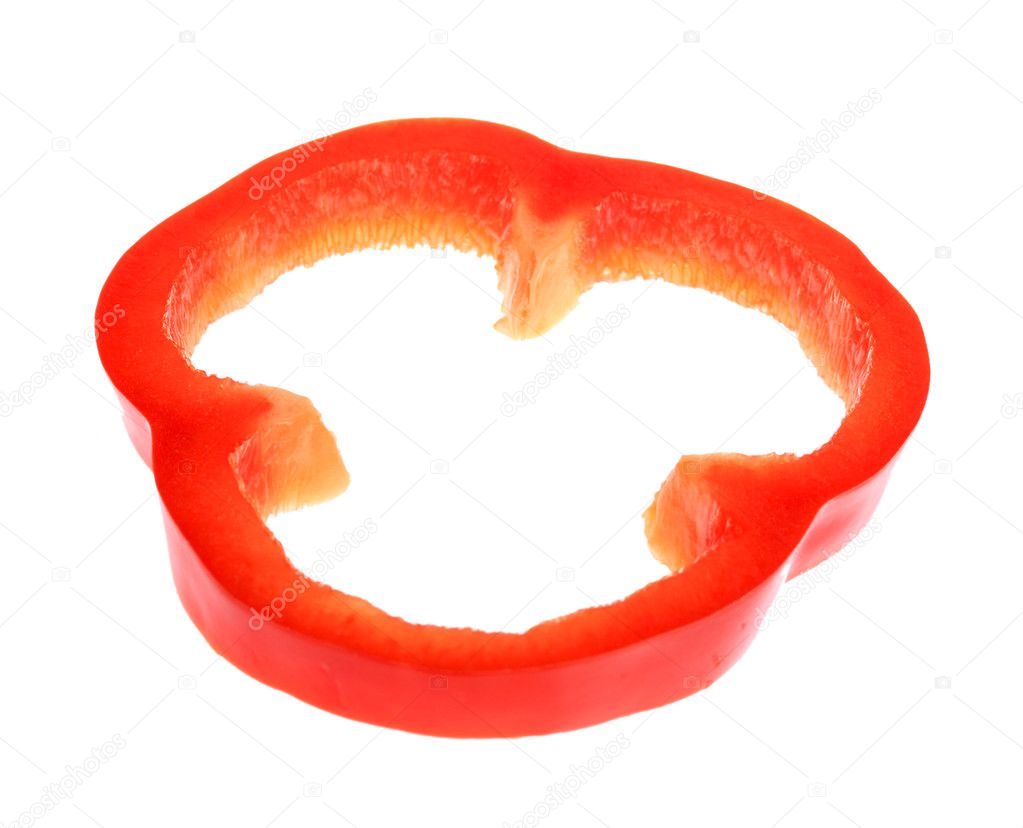 Fresh red pepper slice isolated on white — Stock Photo © belchonock