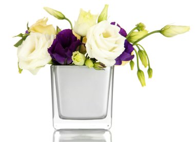 eustoma üzerinde beyaz izole Vazoda Çiçekler buket