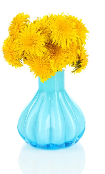 Dandelion flowers in vase isolated on white — Stock Photo, Image