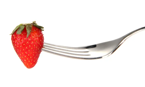 上叉，孤立在白色草莓 — 图库照片