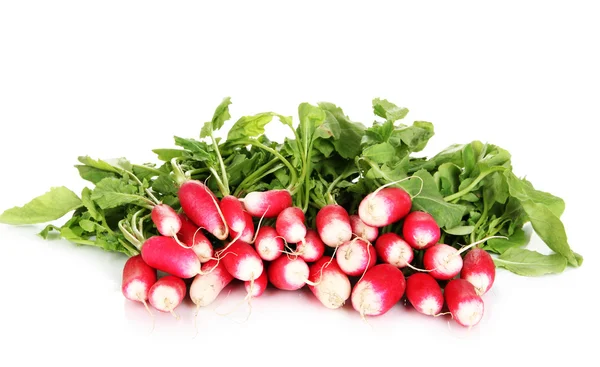 Small garden radish with leaves isolated on white — Stock Photo, Image