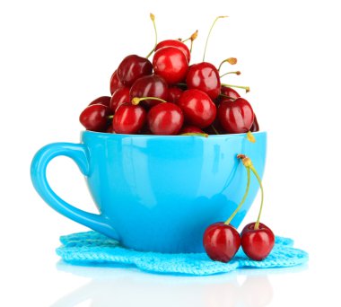 Olgun kırmızı kiraz çilek beyaz izole Kupası