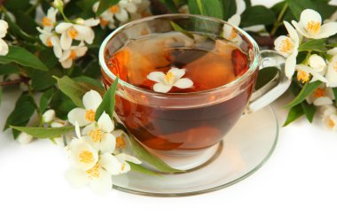 Yasemin, üzerinde beyaz izole ile çay