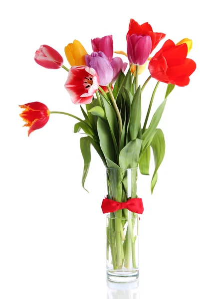 Beautiful tulips in bouquet isolated on white — Stock Photo, Image