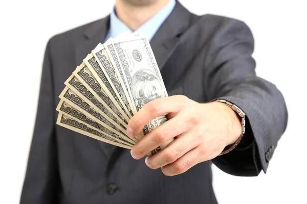 Young businessman with money isolated on whit — Stock Photo, Image