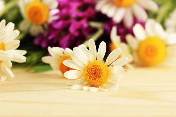 Wild flowers, on wooden background — Stock Photo, Image