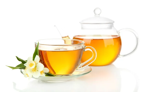 Cup of tea with jasmine, isolated on white — Stock Photo, Image