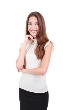 Beyaz tenli genç bir iş kadını.