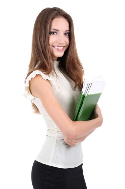 Beyaz tenli genç bir iş kadını.