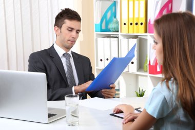 Job applicant having interview clipart