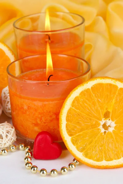 Romantic lighted candles close up — Stock Photo, Image