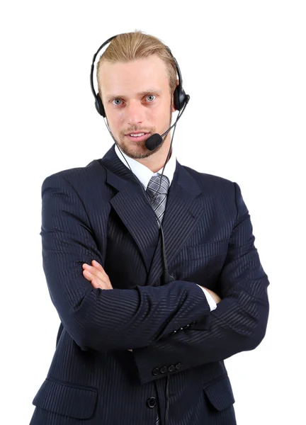 Operatore call center isolato su bianco — Foto Stock