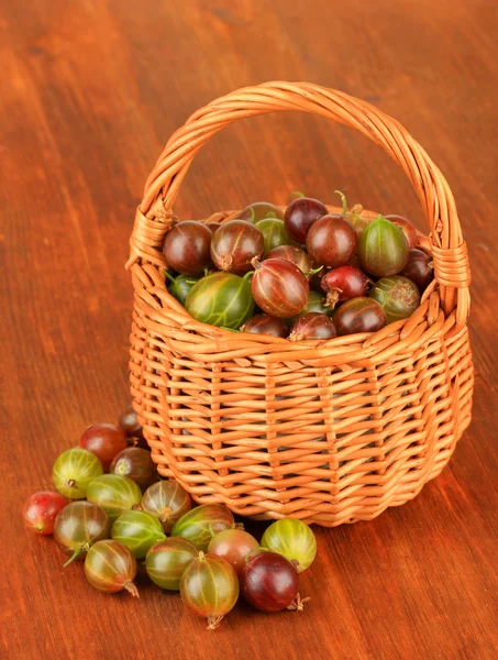 Gooseberry segar dalam keranjang wicker di atas meja close-up — Stok Foto
