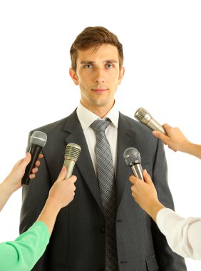 beyaz izole bir genç işadamı ile röportaj