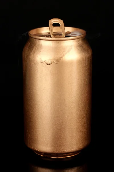 Aluminum can with water drops isolated on black — Stock Photo, Image