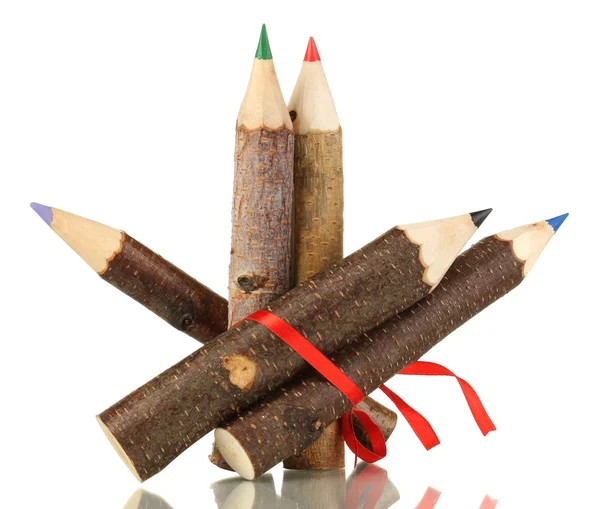 Kleurrijke houten potloden geïsoleerd op wit — Stockfoto