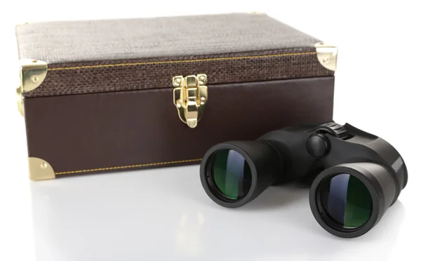 Black modern binoculars with suitcase isolated on white — Stock Photo, Image