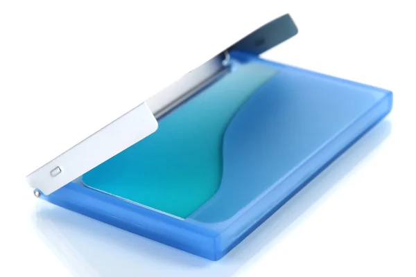 Blue business card holder isolated on white — Stock Photo, Image