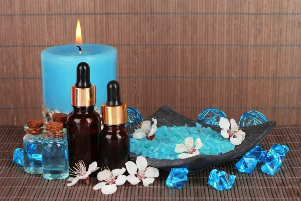 Spa composition with aroma oils on table close-up — Stock Photo, Image