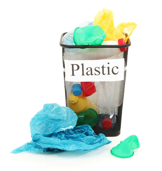 Buckets for waste sorting isolated on white Stock Photo by ©belchonock