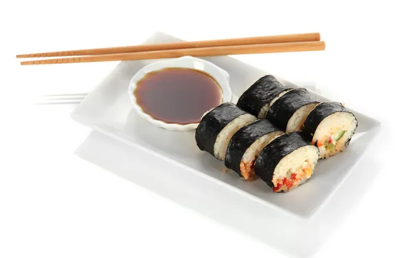 Sabroso sushi Maki - Rollo aislado en blanco — Foto de Stock