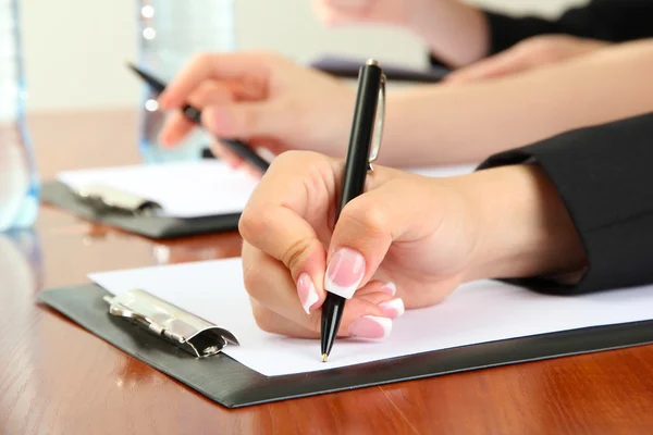 Close up of business hands during teamwork — Stock Photo, Image