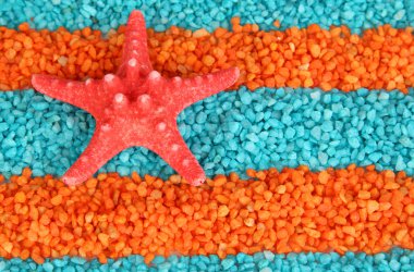 Deniz yıldızı deniz tuzu arka planı renkli kristaller üzerine